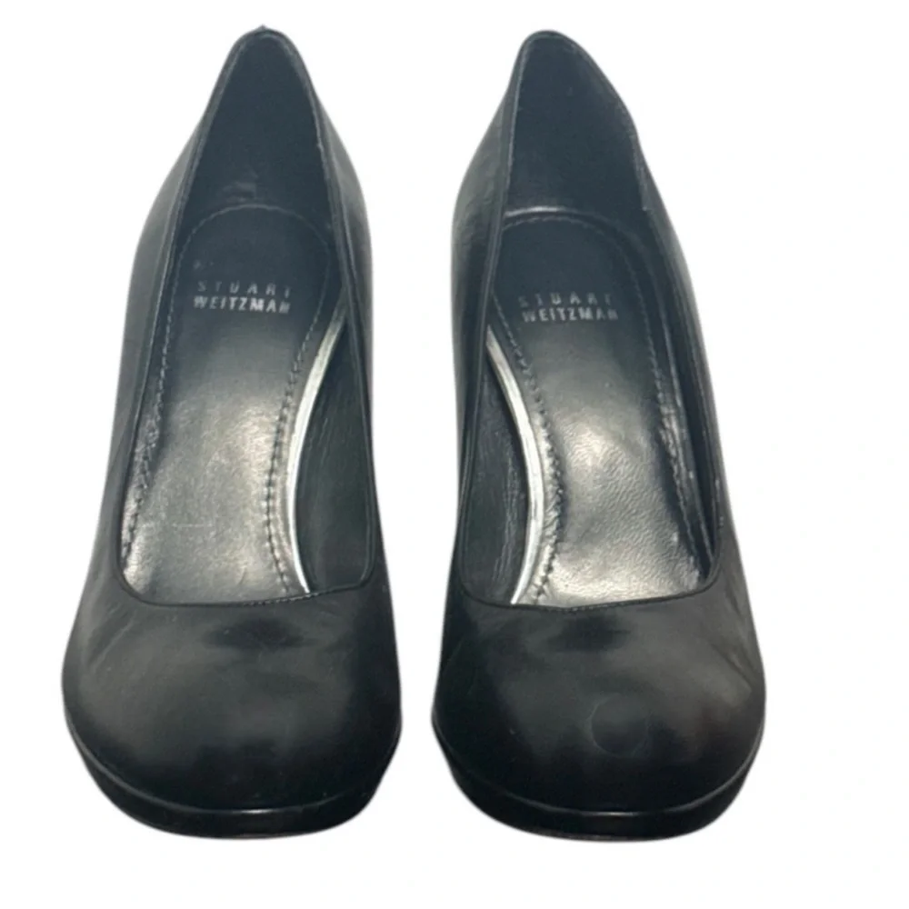 Authentic Stuart Weitzman designer black leather heels pumps sz 8